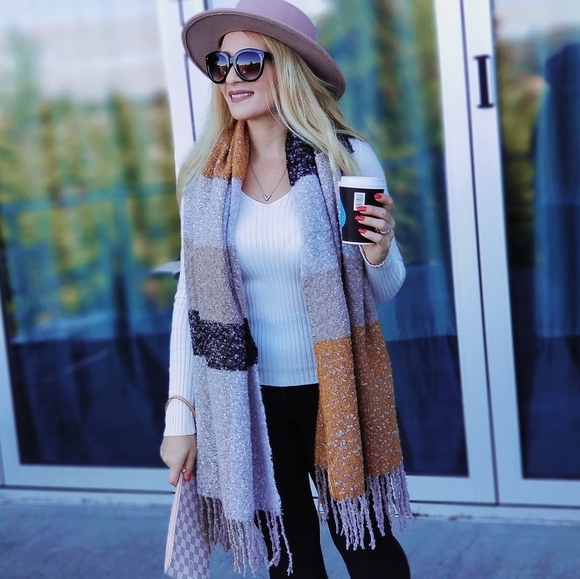 Womens Soft comfy Oversized Oblong multicolor Scarf with fringe gift fall winter - Picture 6 of 7